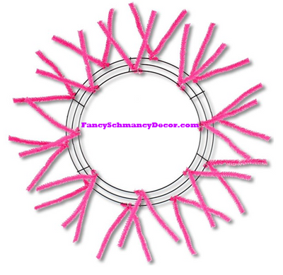 15" Wire, 25" Oad-Pencil Hot Pink Work Wreath