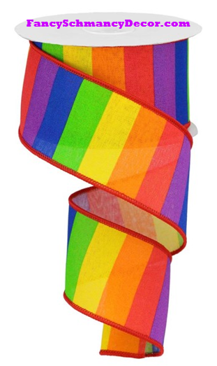 2.5" X 10 yd Horizontal Rainbow On Royal Wired Ribbon
