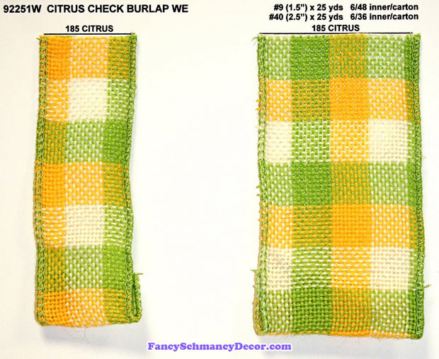 2.5" x 25 yds Citrus Check Burlap Wired Ribbon