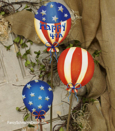 Happy 4th Balloons Small Assorted Set of 3 Stakes by The Round Top Collection A8012 - FancySchmancyDecor