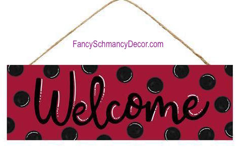 15" L X 5" H Welcome Red Black Dots Sign