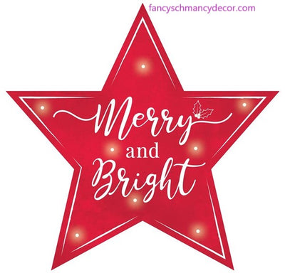12"L Merry/Bright Star Sign W/Lights