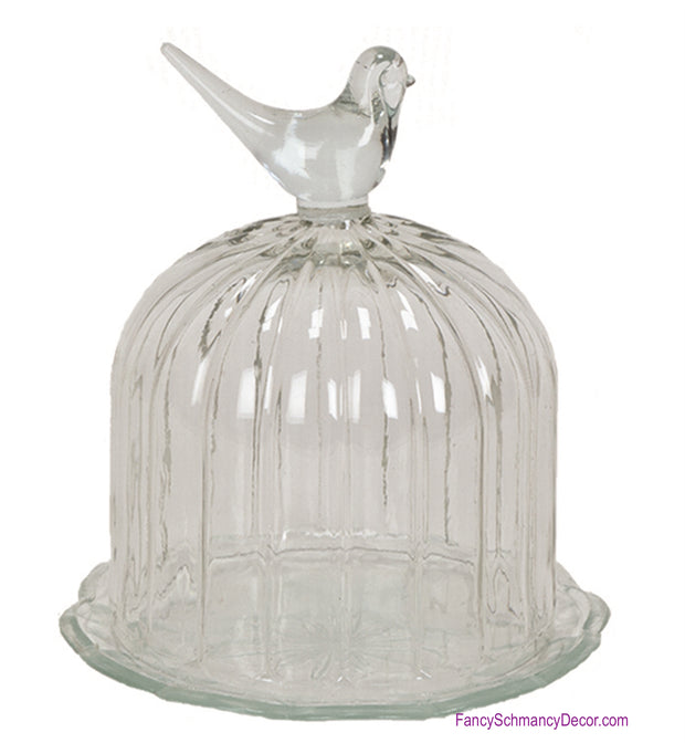 Glass Domed with Bird Cover Dish