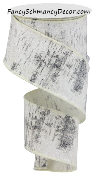 2.5" X 10 Yd Glitter Birch Bark on Cotton Wired Ribbon