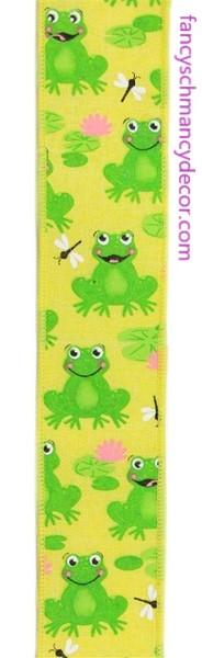 1.5"X10yd Frogs On Royal Yellow/Green/Pink/White Wired Ribbon