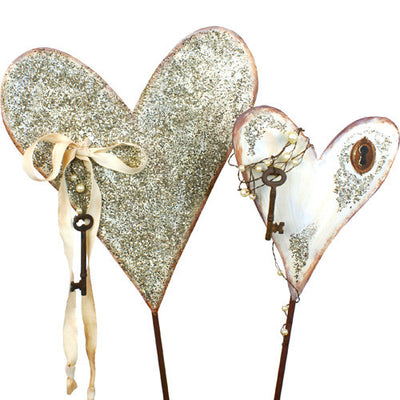 Vintage Heart Pair Stakes - Assorted 2 The Round Top Collection V8047 - FancySchmancyDecor