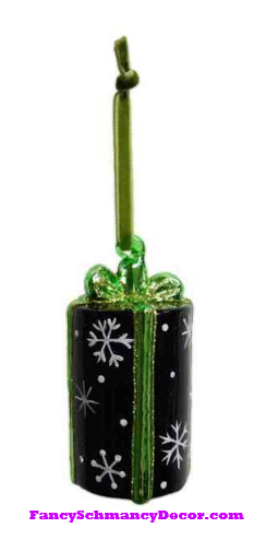 Gift Box  Black and Green Ornament by D. Stevens