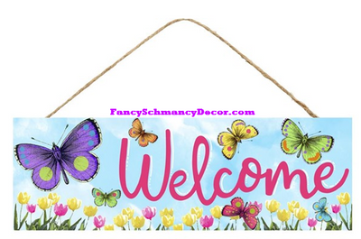 15" L X 5" H Welcome W/Butterflies Sign
