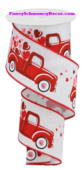 2.5" X 10 yd Truck W/ Hearts On Royal Wired Ribbon