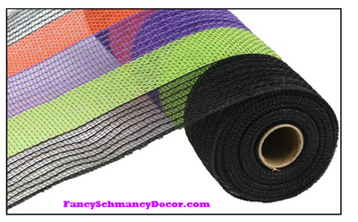 10.5" X 10 yd Black/Orange/Purple/Lime Poly/Faux Jute Wide Stripe Mesh