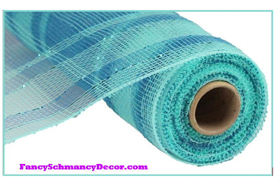10" x 10 yd Plaid Metallic Aqua/Turqoise Mesh