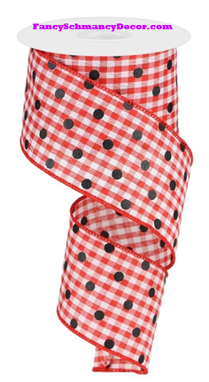 2.5" X 10 yd Polka Dot Gingham Wired Ribbon