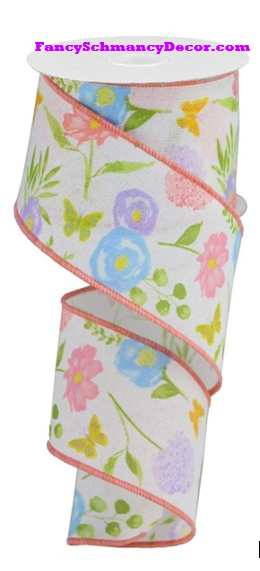 2.5" X 10 yd Wildflowers On Royal Wired Ribbon