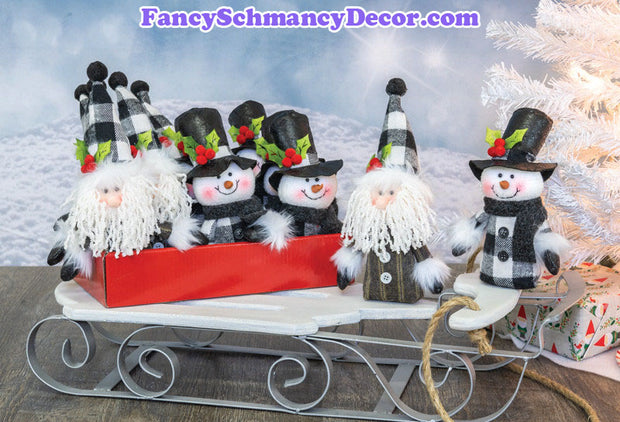 Charcoal Checkered Santa/Snowman Ornament