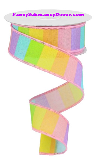 1.5" X 10 yd Horizontal Rainbow On Royal Wired Ribbon