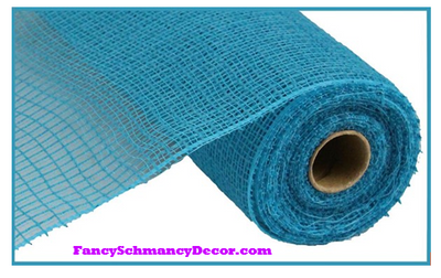 10.5" X 10 yd Faux Jute/Pp Turquoise Check Mesh