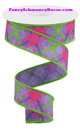 1.5"X10yd Printed Plaid On Royal Wired Ribbon