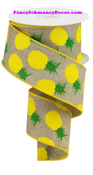 2.5" X 10 yd Pineapples On Royal Wired Ribbon