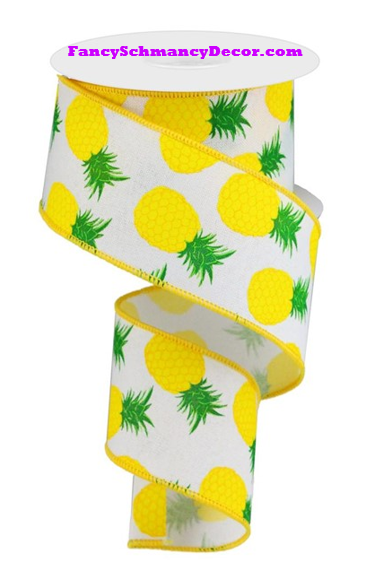 2.5" X 10 yd Pineapples On Royal Wired Ribbon