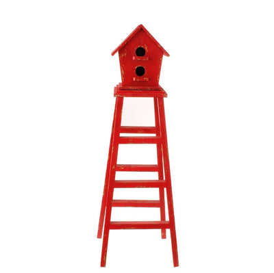 32" Red Birdhouse Ladder - RAZ Imports - FancySchmancyDecor