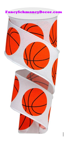 2.5" X 10 yd Bold Basketball On Royal Wired Ribbon