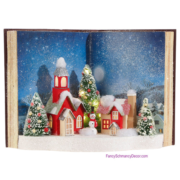 Snowy Lighted Christmas Scene Mock Pop-up Book Tabletop Display by Raz Imports