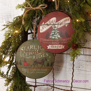6" Sleigh Rides or Christmas Tree Farm Disc Ornament by Raz Imports