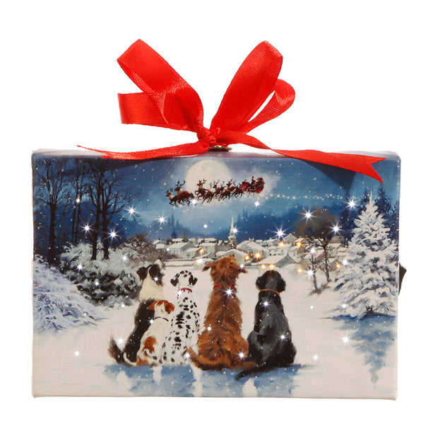 Dogs Watching Santa Lighted Print Ornament by RAZ Imports