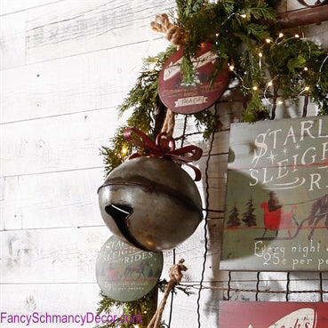 9" Galvanized Bell with Ribbon by Raz Imports