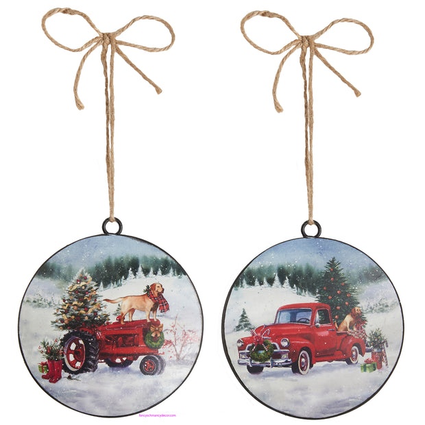 6" Truck or Tractor Disc Ornament by RAZ Imports