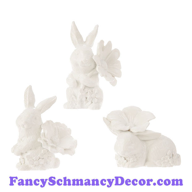 3" Bunnies w/ Flowers Assorted by RAZ Imports