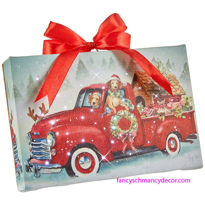 Dogs in Truck Lighted Print Ornament by RAZ Imports
