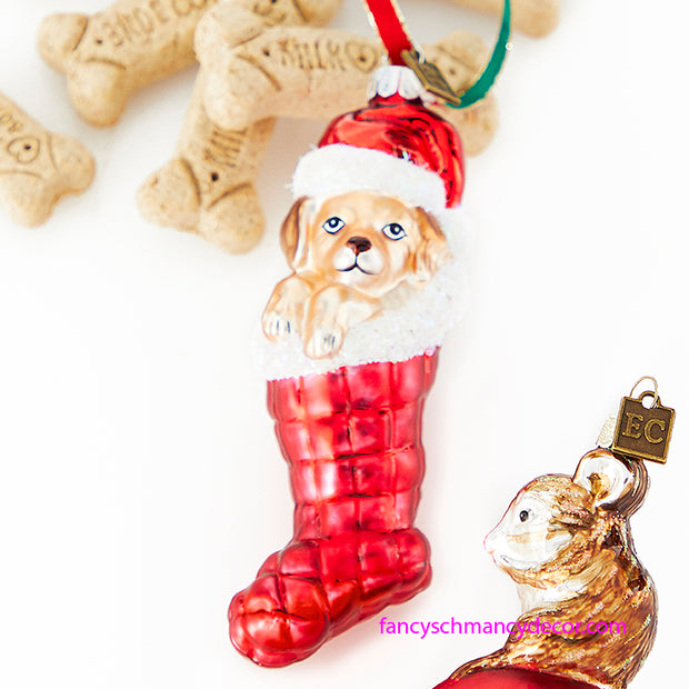 Eric Cortina's 5" Puppy in Stocking Ornament by RAZ Imports