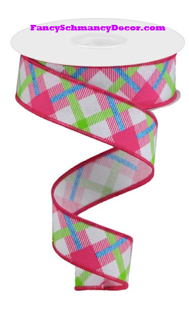 1.5" X 10 yd Printed Plaid On Royal Wired Ribbon