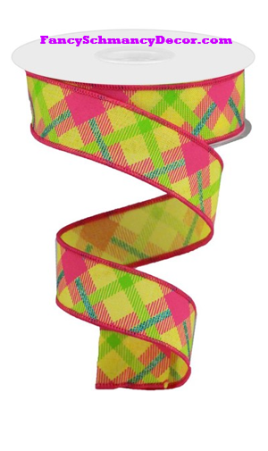 1.5"X10yd Printed Plaid On Royal Wired Ribbon