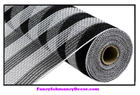 10.5" X 10 yd Faux Jute/Pp Small Black and White Stripe Mesh