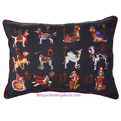 21" Twelve Dogs of Christmas Pillow by RAZ Imports