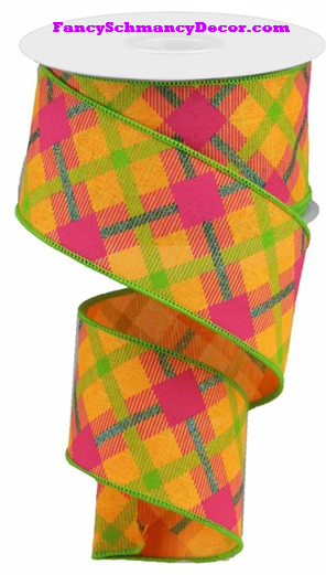 2.5"X10yd Printed Plaid On Royal Wired Ribbon