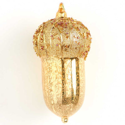 Holiday - Gold Beaded Top Glass Acorn - FancySchmancyDecor