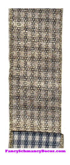 2.5" X 10yd Gold Black Glitter Check Wired Ribbon