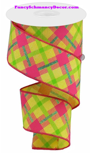 2.5"X10yd Printed Plaid On Royal Wired Ribbon