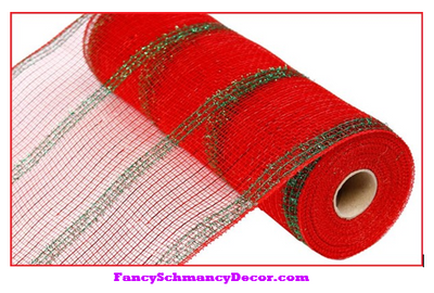10.5" X 10 yd Wide Red Emerald Green Tinsel/Pp/Foil Mesh