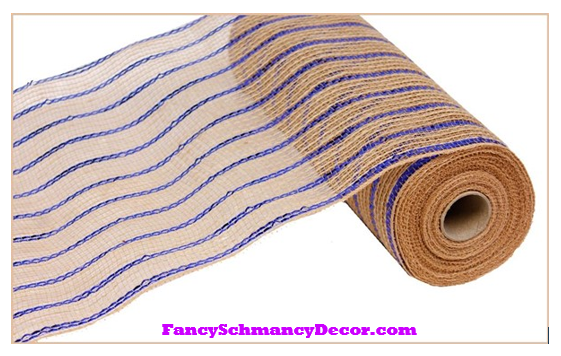 10.5" X 10 yd Royal Blue Natural Poly/Jute/Metallic Mesh