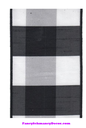 4" X 10yd Black and White Buffalo Check Wired Ribbon