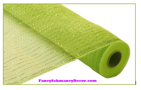 21" X 10 yd Apple Green w/ Lime Foil Metallic Mesh