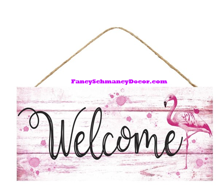 12.5"L X 6"H Welcome/Flamingo Sign