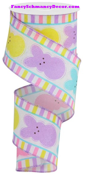 2.5" X 10 yd Glitter Sugar Bunnies/Royal White/Yellow/Pink/Turquoise/Lavender Wired Ribbon