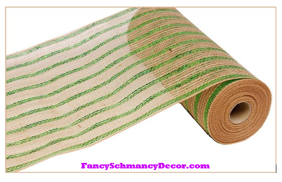 10.5" X 10 yd Lime Green Poly/Jute/Laser Metallic Mesh –