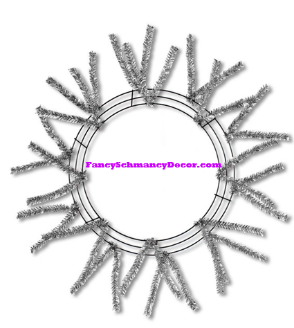 15" Wire, 25" Oad-Pencil Silver Work Metallic Wreath