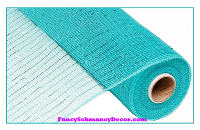 21" X 10 yd Metallic Aqua W/Dk Turq Foil Mesh
